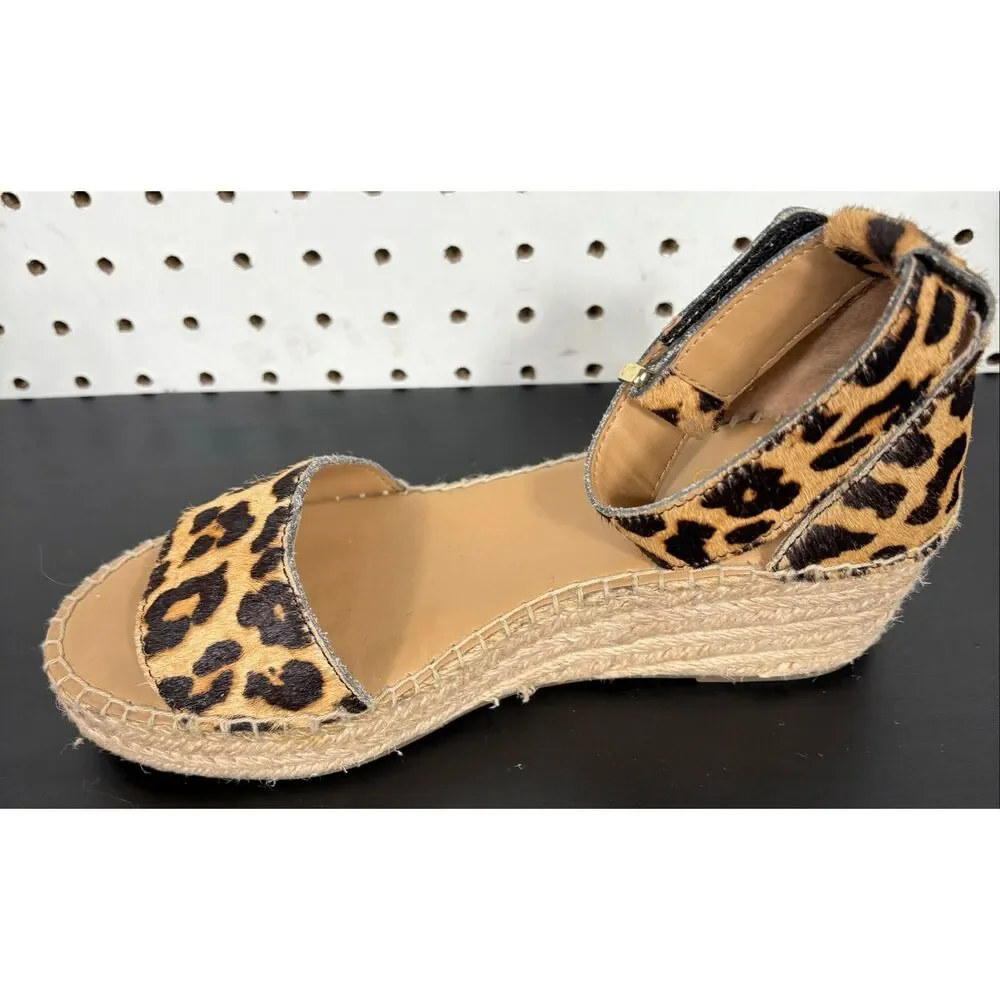 Franco Sarto Carlotta Espadrille Leopold Print Wedge Sandals Womens Size